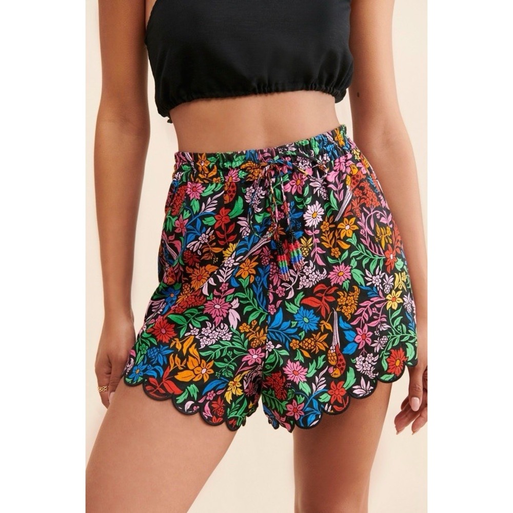 Farm Rio Shorts Linen Blend Tropical Floral Beach Vacation Boho XL